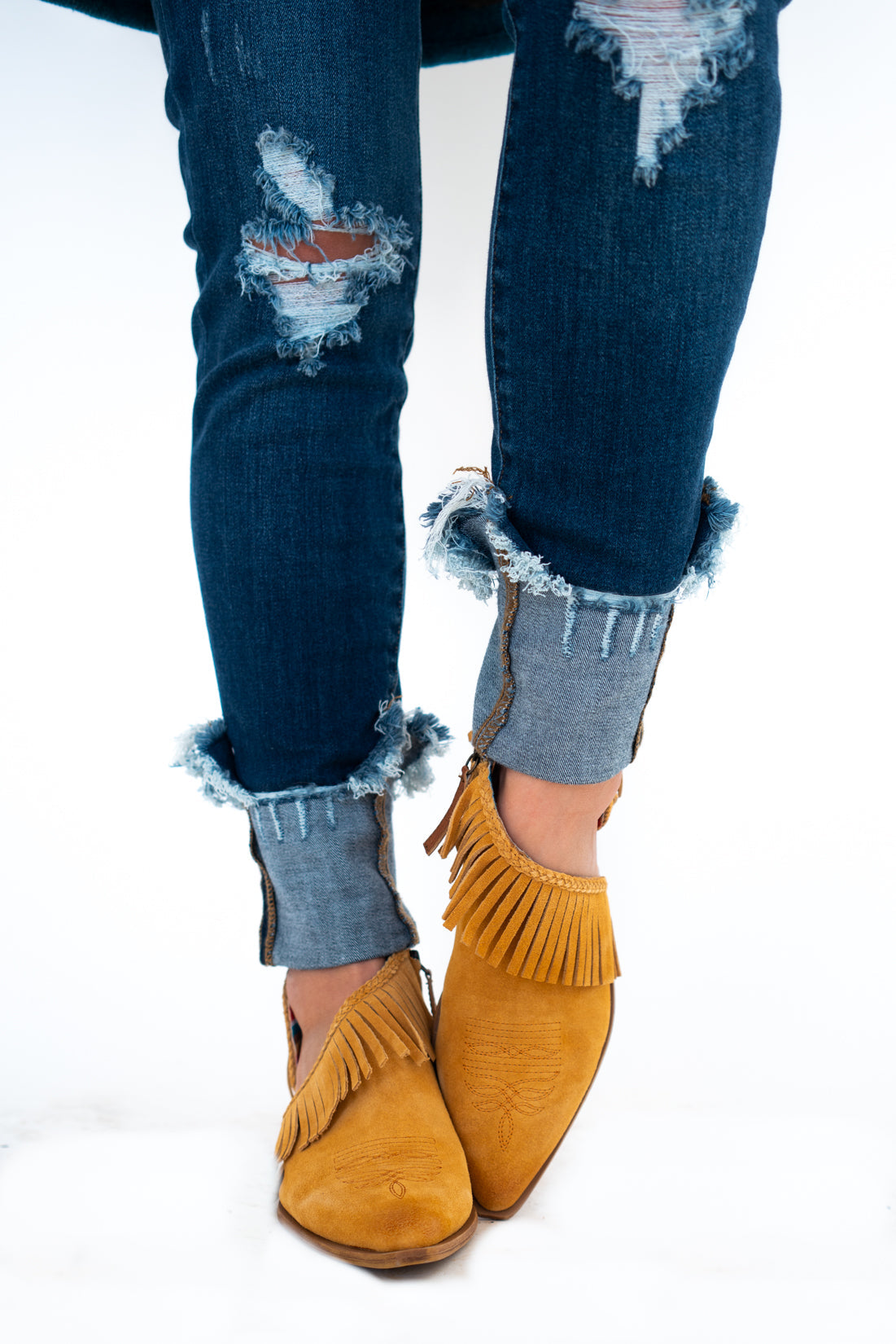 Fringe Fashionista Mustard Bootie