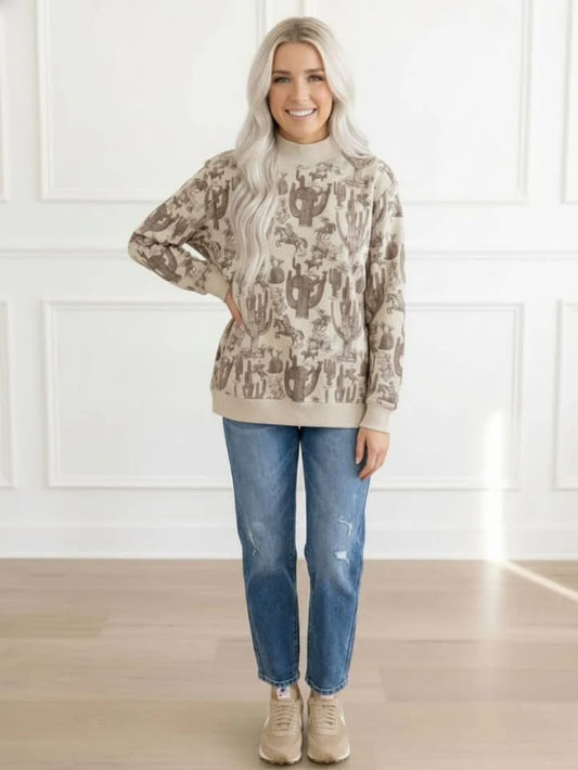 Western Mock Neck Sweatshirt