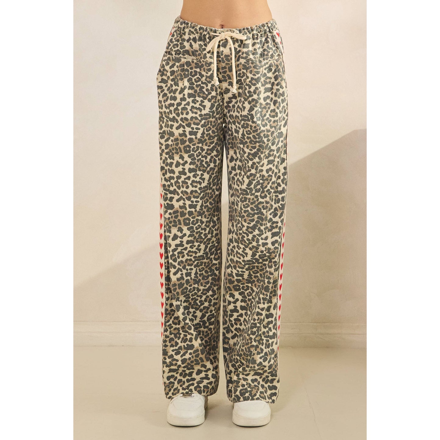 Leopard Printed Striped Wide Legged Pants: Brown Heart