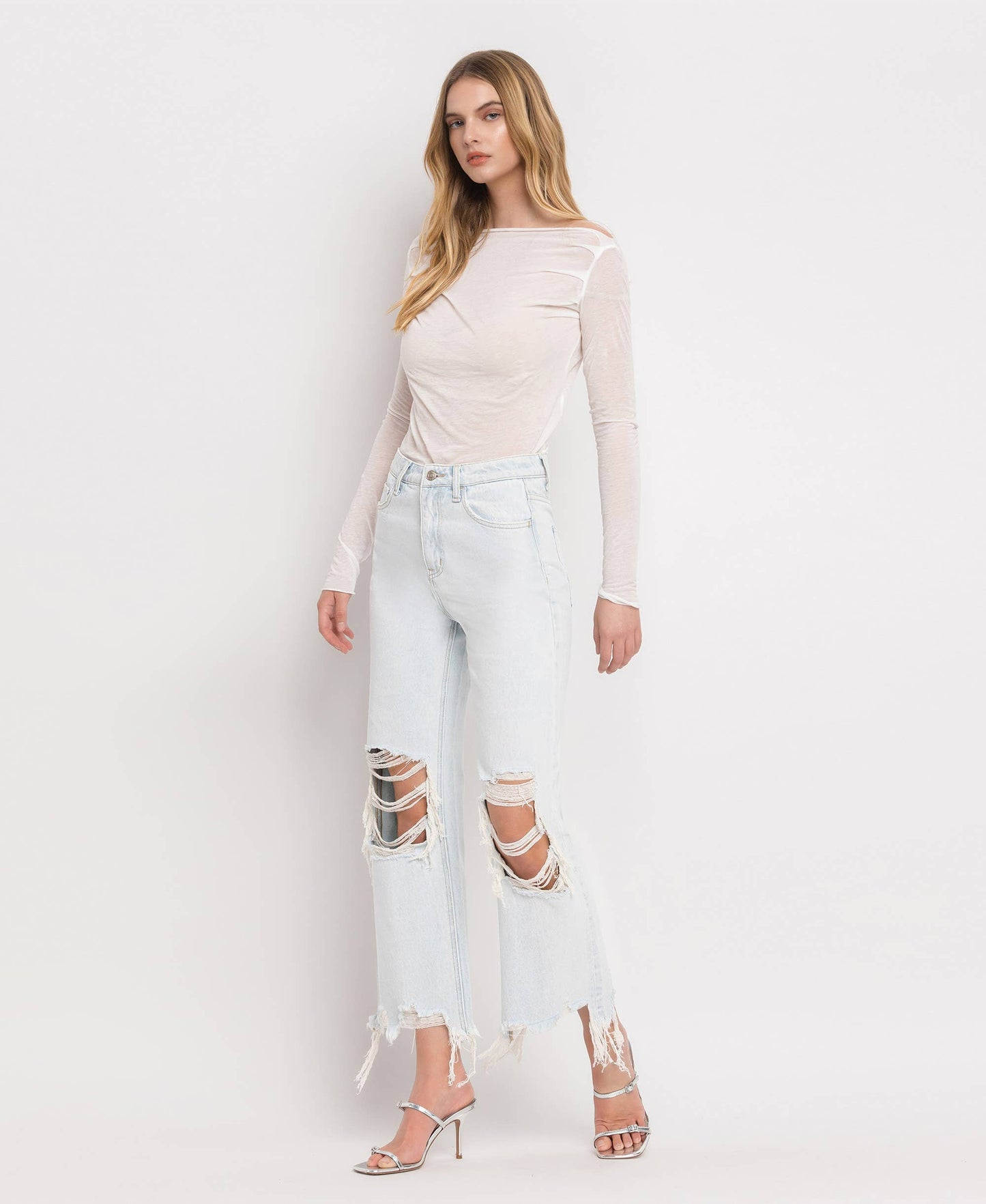 90'S VINTAGE SUPER HIGH RISE CROP FLARE JEANS