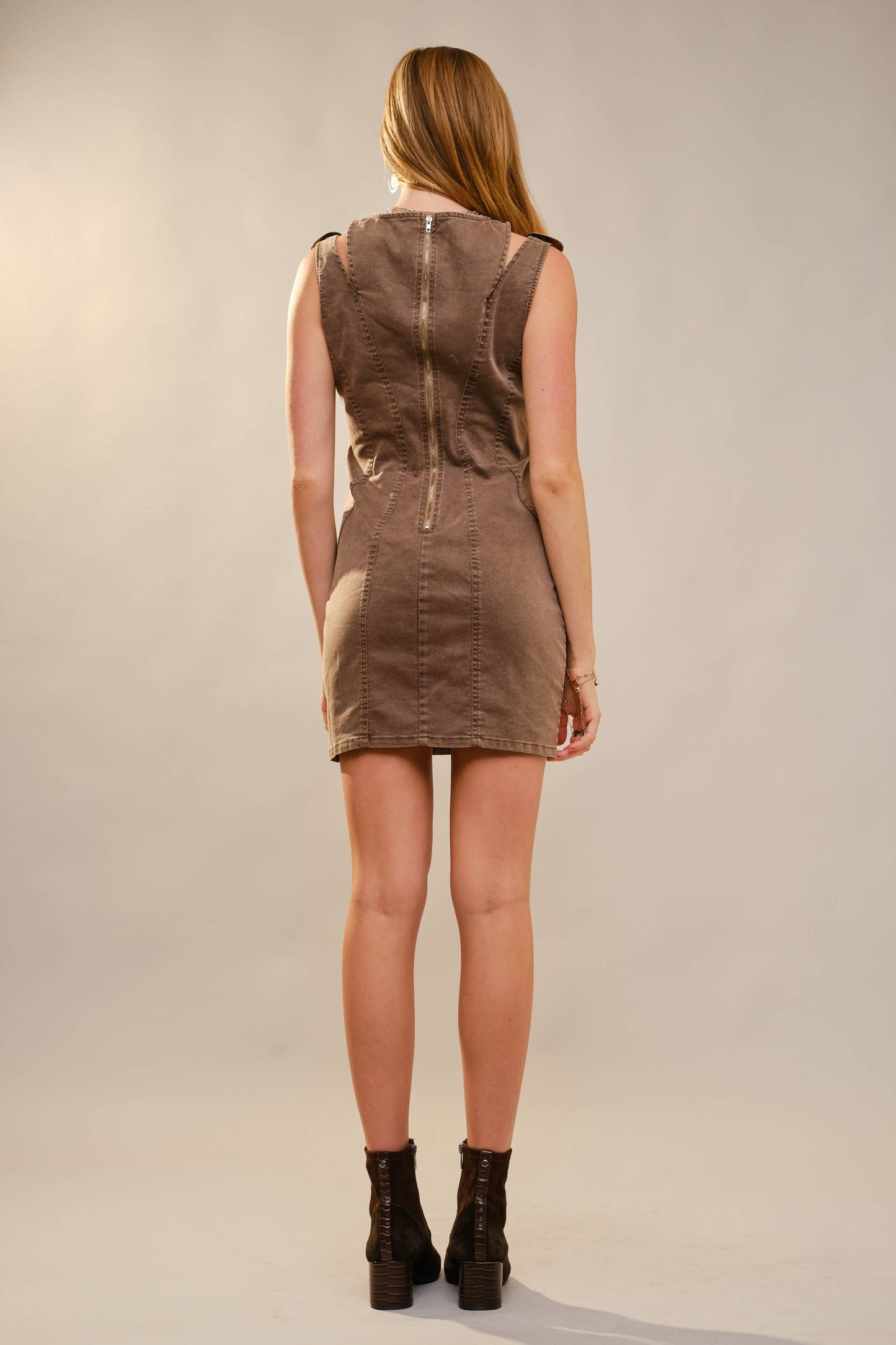 Western Buckle Shoulder Denim Dress