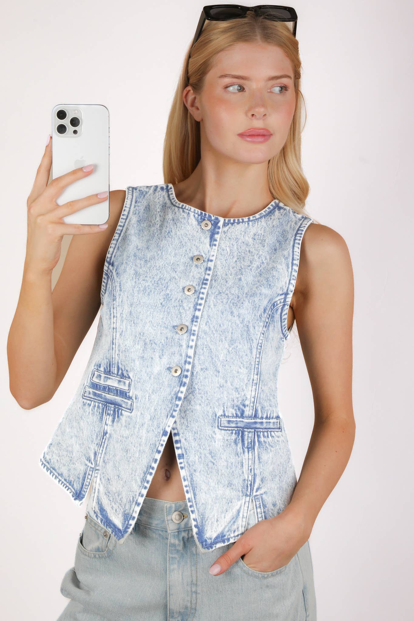 Acid Washed Denim Vest