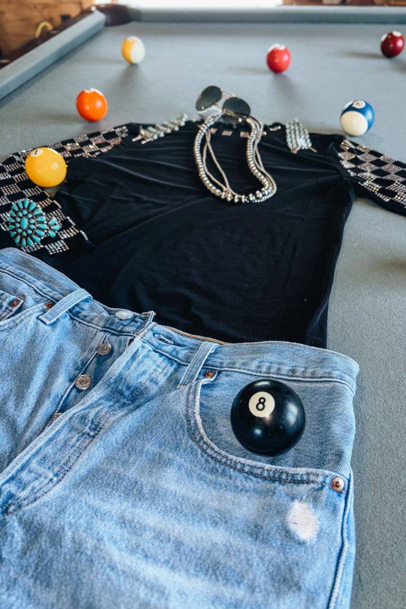 Checked In Black Mesh Top: L