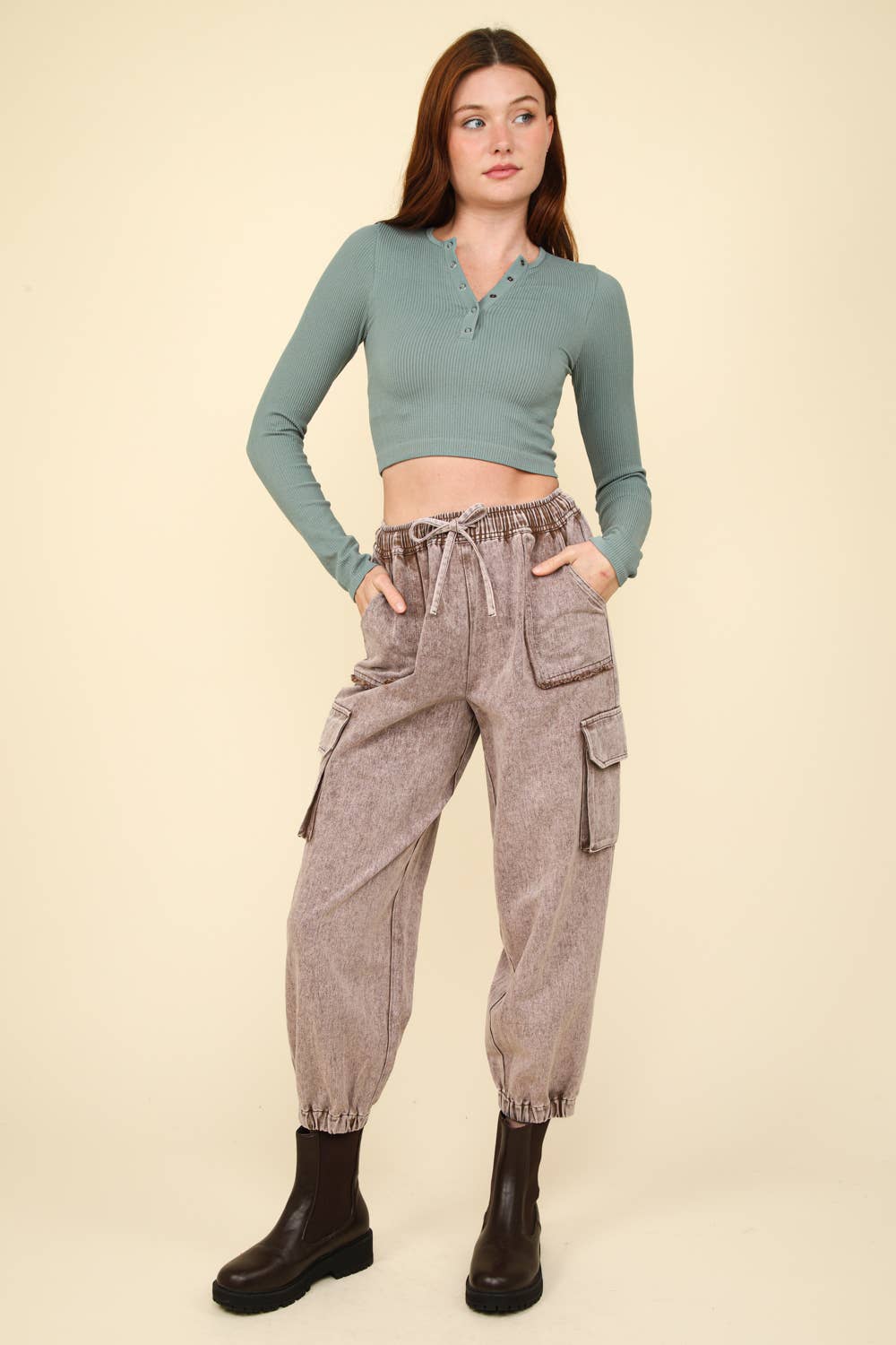 Casual Fitted Crop Henley Knit Top