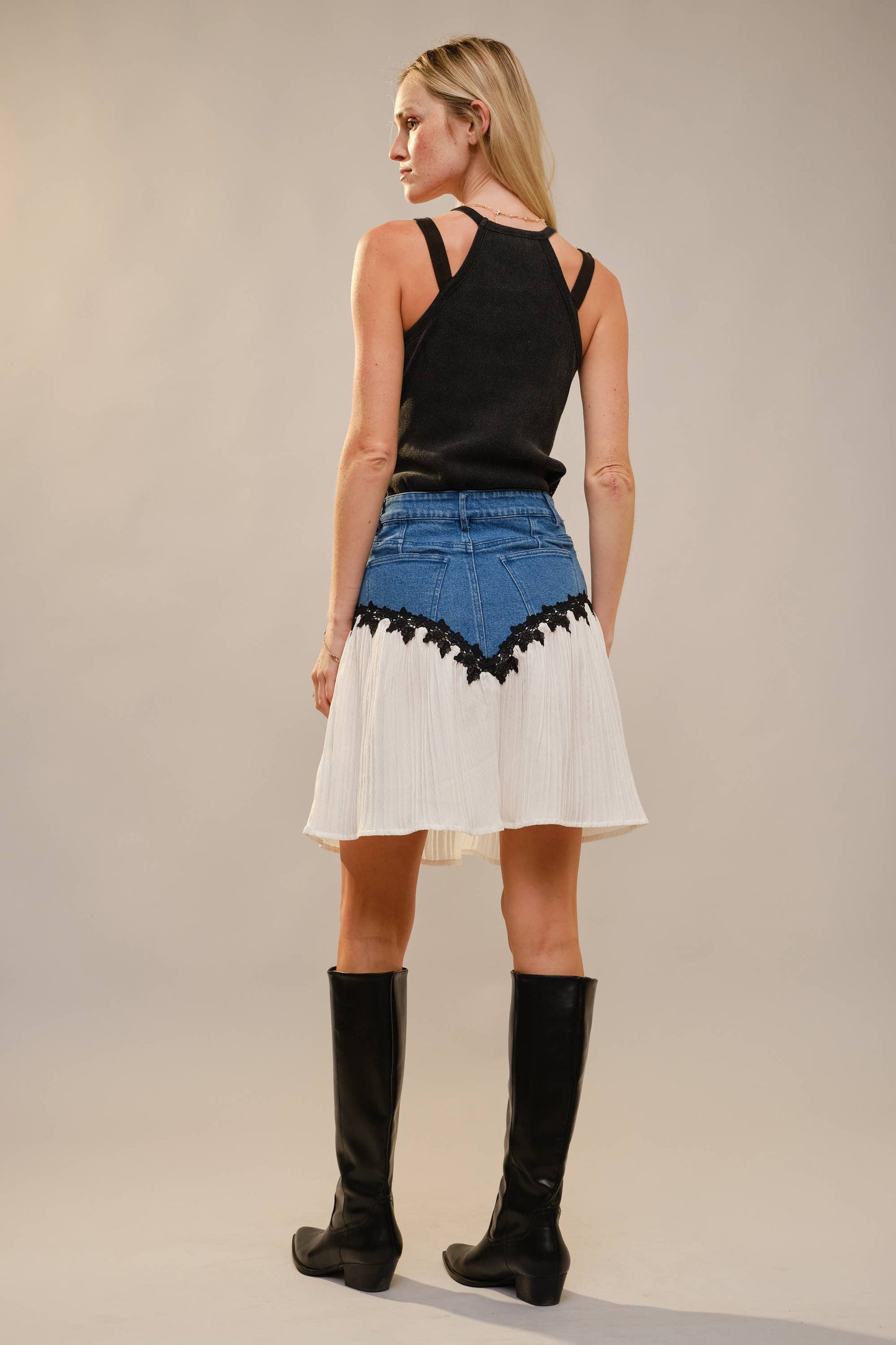 Western Stitch Pleated Denim Skirt