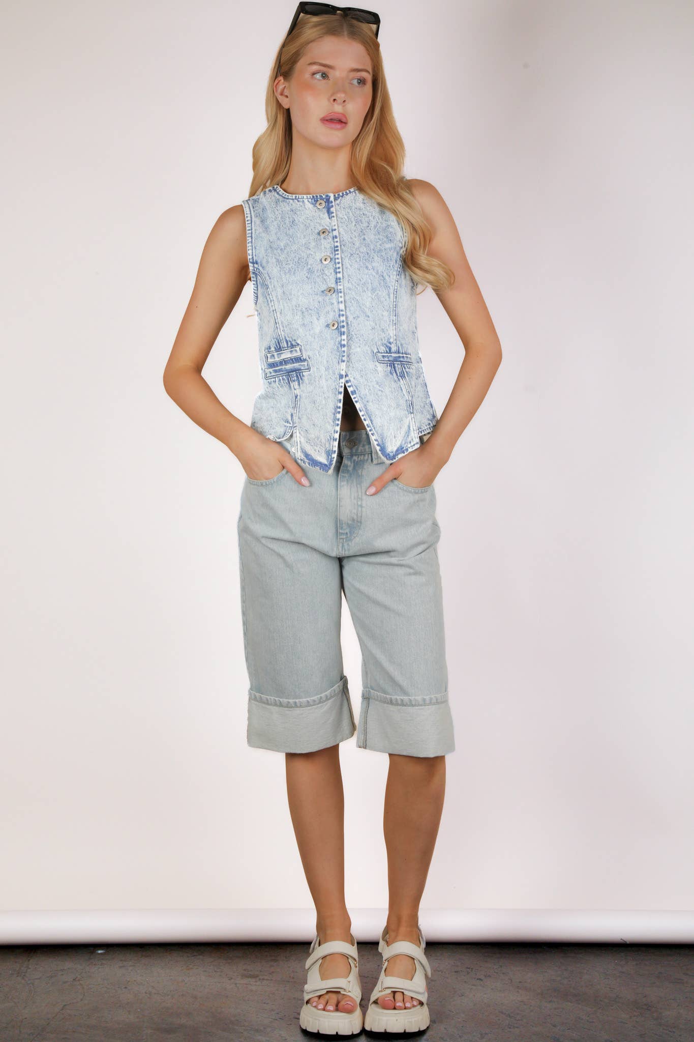 Acid Washed Denim Vest