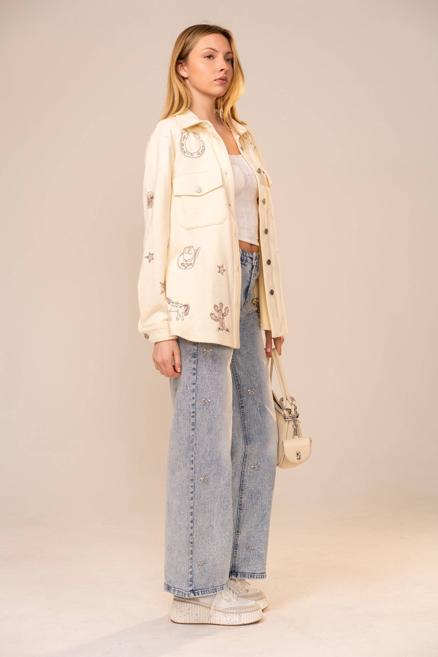 Western Embroidery Terry Shacket