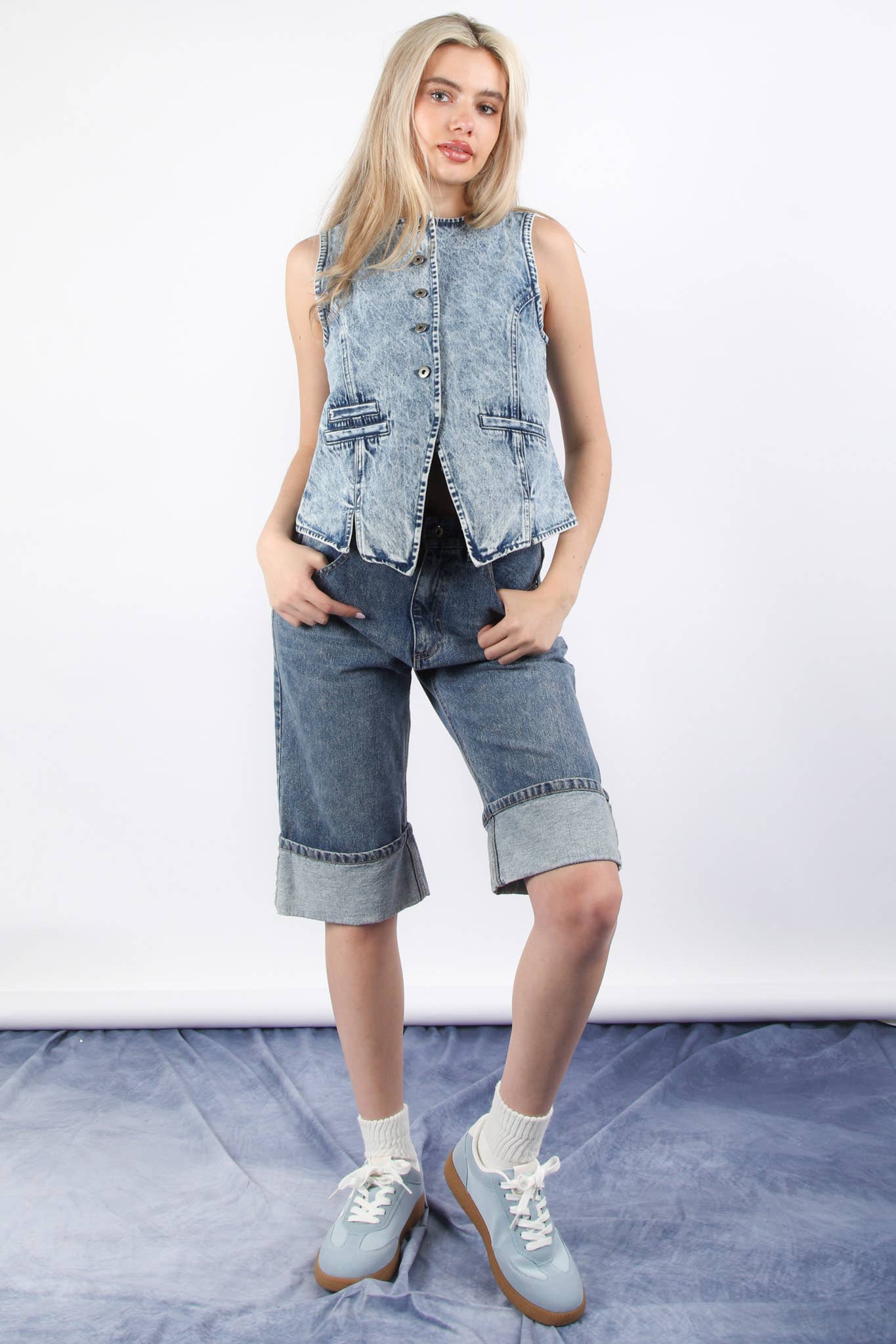 Acid Washed Denim Vest