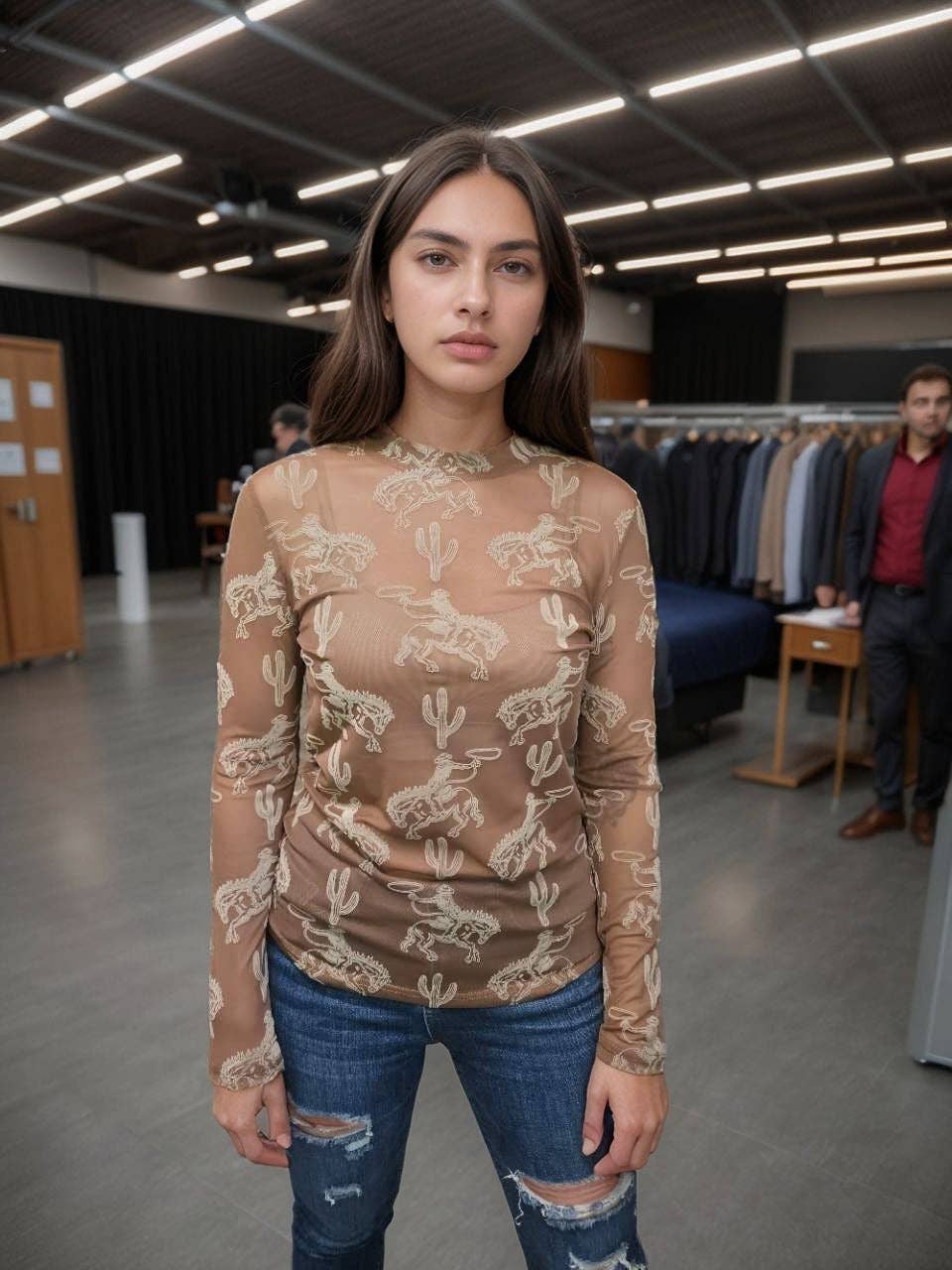 Velvet Mesh Top: Brown