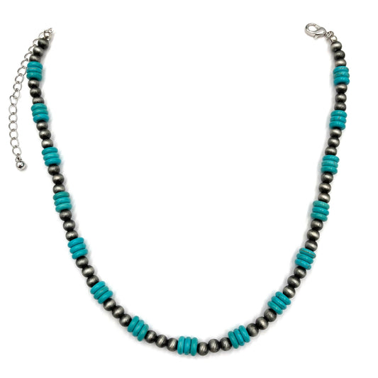 Navajo Beads Turquoise Stone Collar Necklace: Turquoise