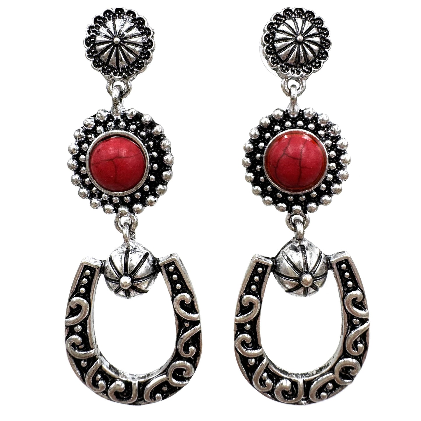 Western Horseshoe Dangle Earrings: Bronze