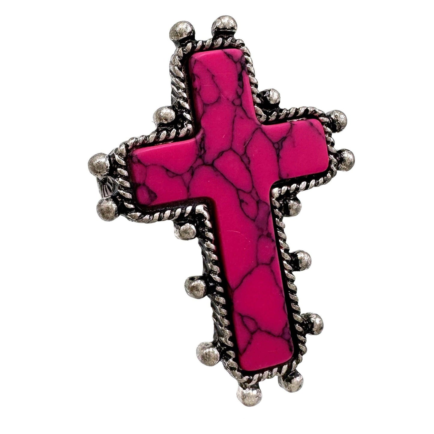 Cross Turquoise Stone Western Band Stretch Ring: Turquoise