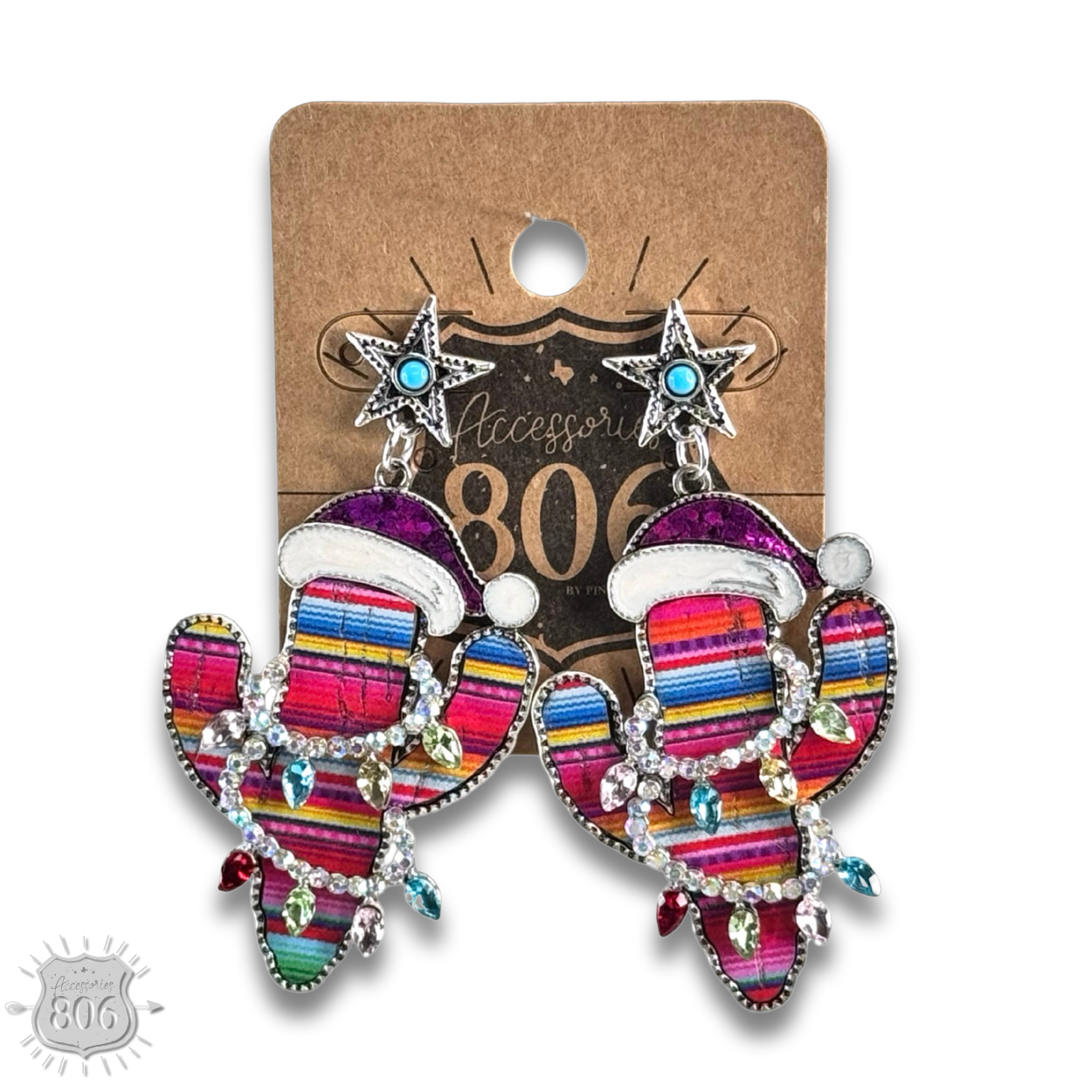 Serape Christmas cactus earring: Pink