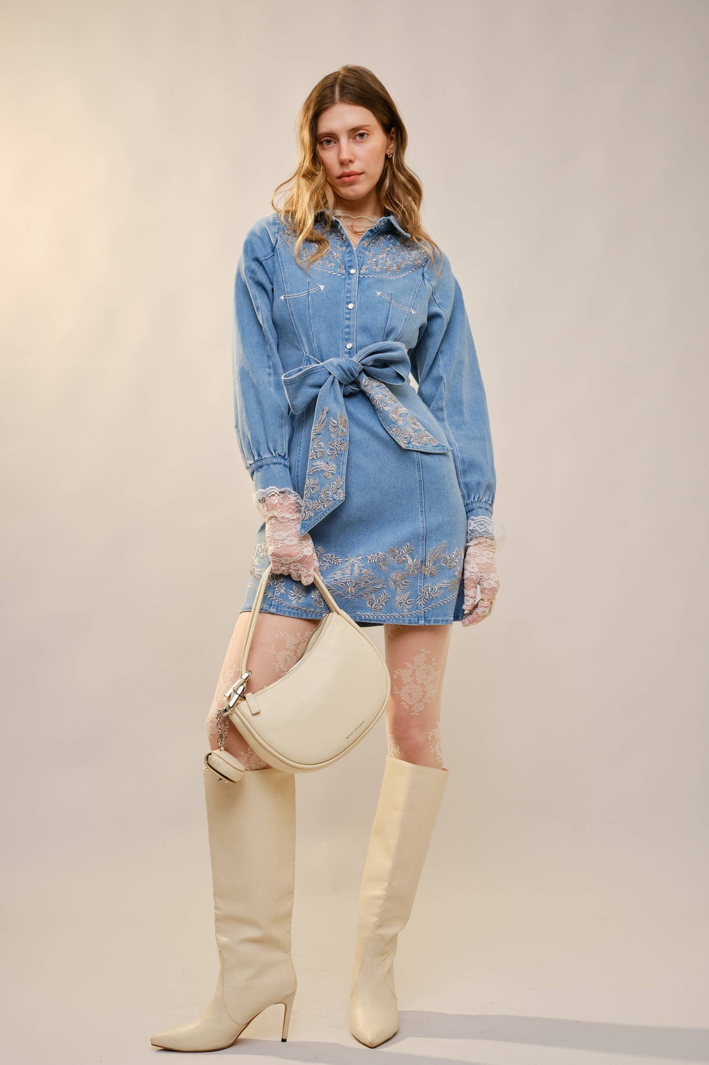 Western Embroidery Front Tie Dress
