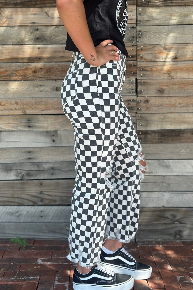 Checkered Out Distressed Denim
