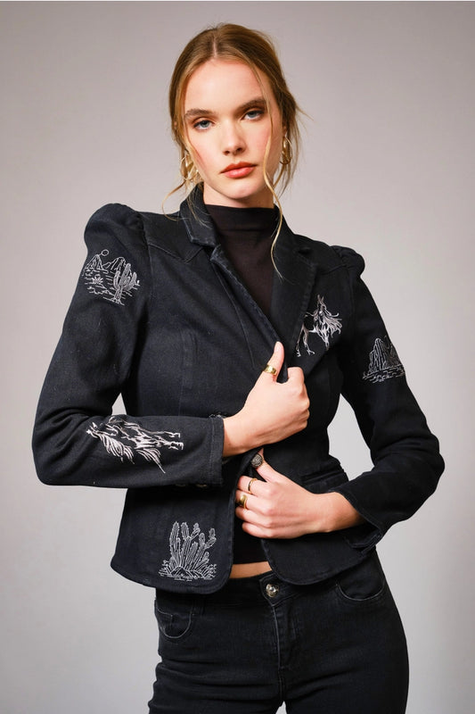 Black Denim Western Blazer