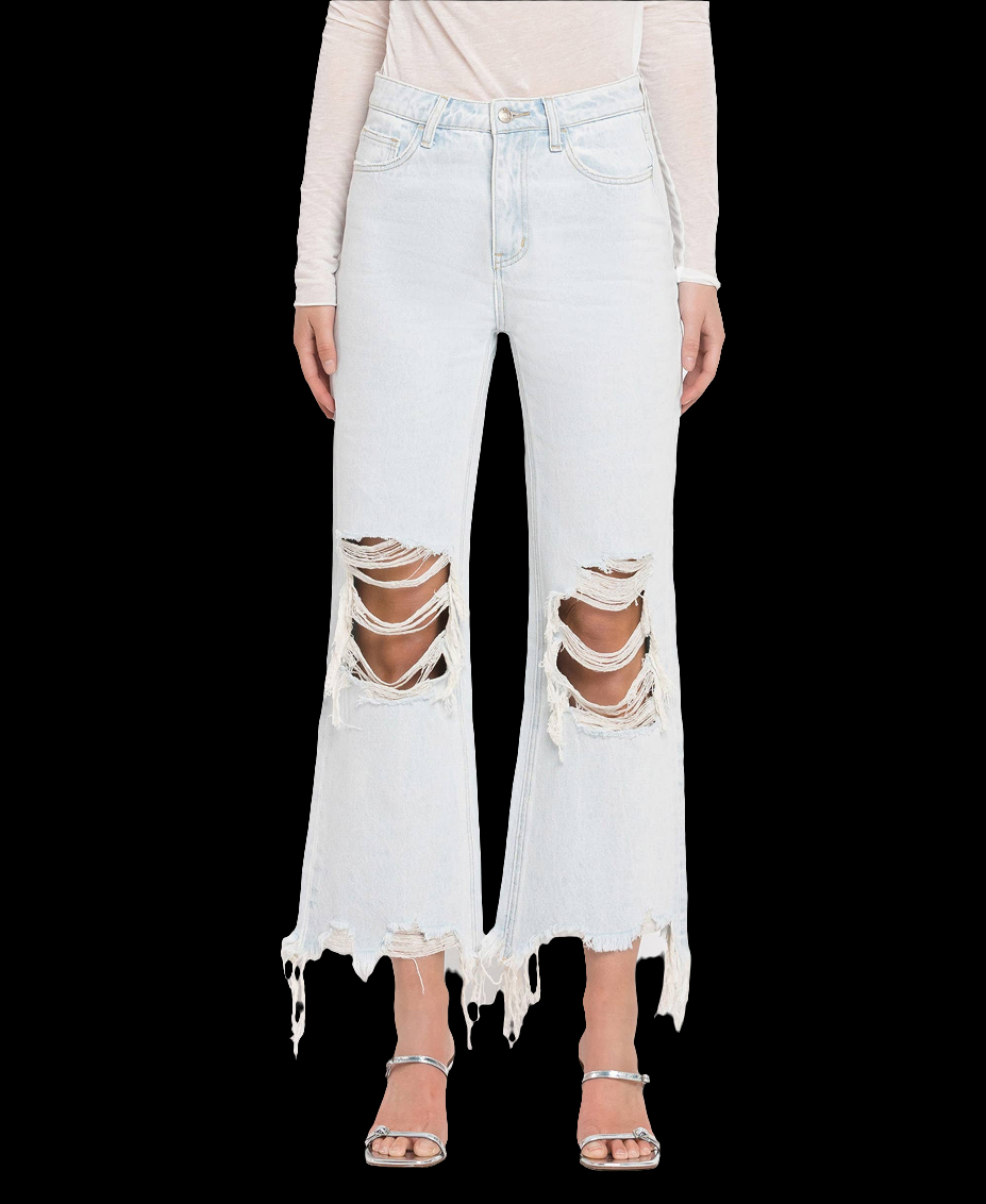 90'S VINTAGE SUPER HIGH RISE CROP FLARE JEANS