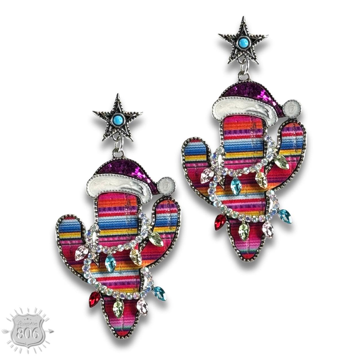Serape Christmas cactus earring: Pink