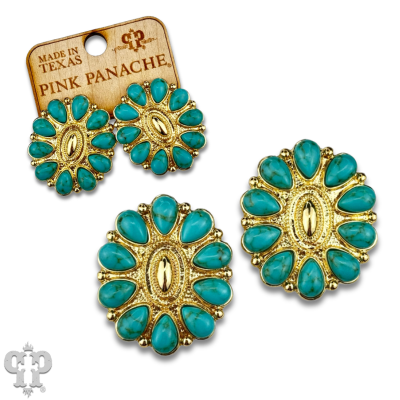 Turquoise and 18k gold dipped concho earring: Turquoise