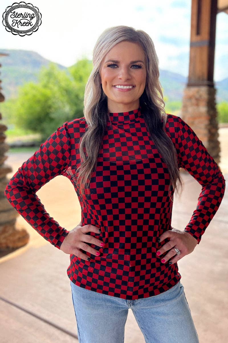 Pep Rally Mesh Top Red & Black Checkered Mesh Top