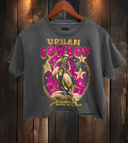 Urban Cowboy Austin Texas Bash Relaxed Crop T-shirt  : Large Charcoal