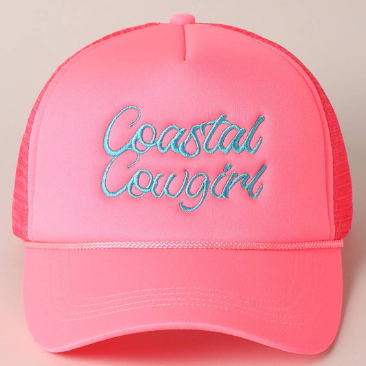 Costal Cowgirl Embroidered Hat: NEON PINK