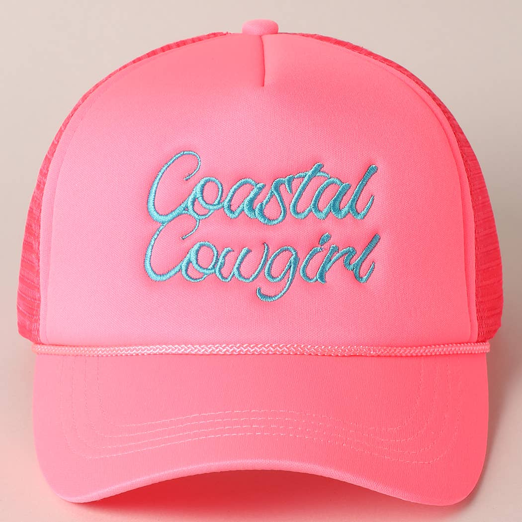 Costal Cowgirl Embroidered Trucker Hat: NEON GREEN