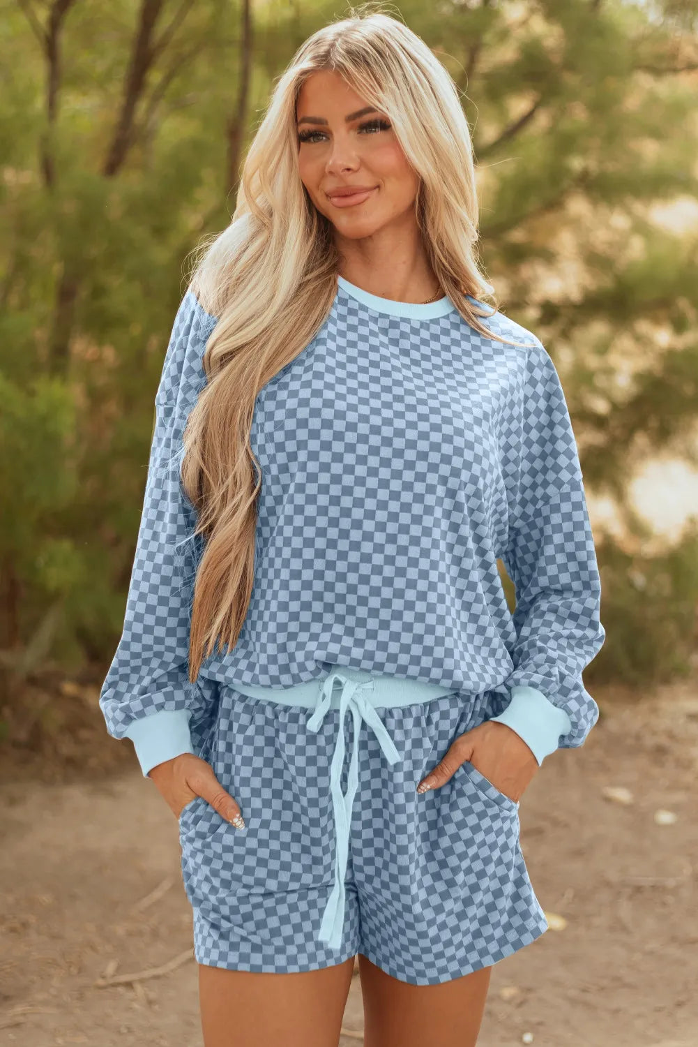 Blue Checkered Lounge Set