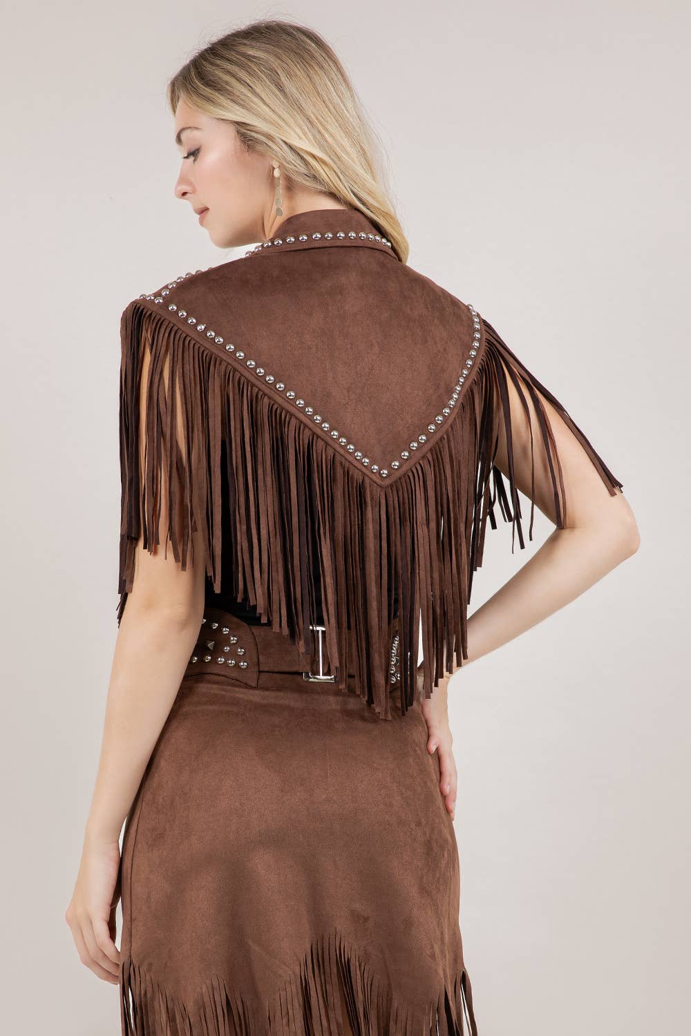 Studded Fringe Shrug - Chocolate