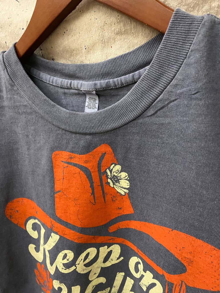 Walk on Cowboy Midriff boxy Muscle crop top : Medium Faded Black