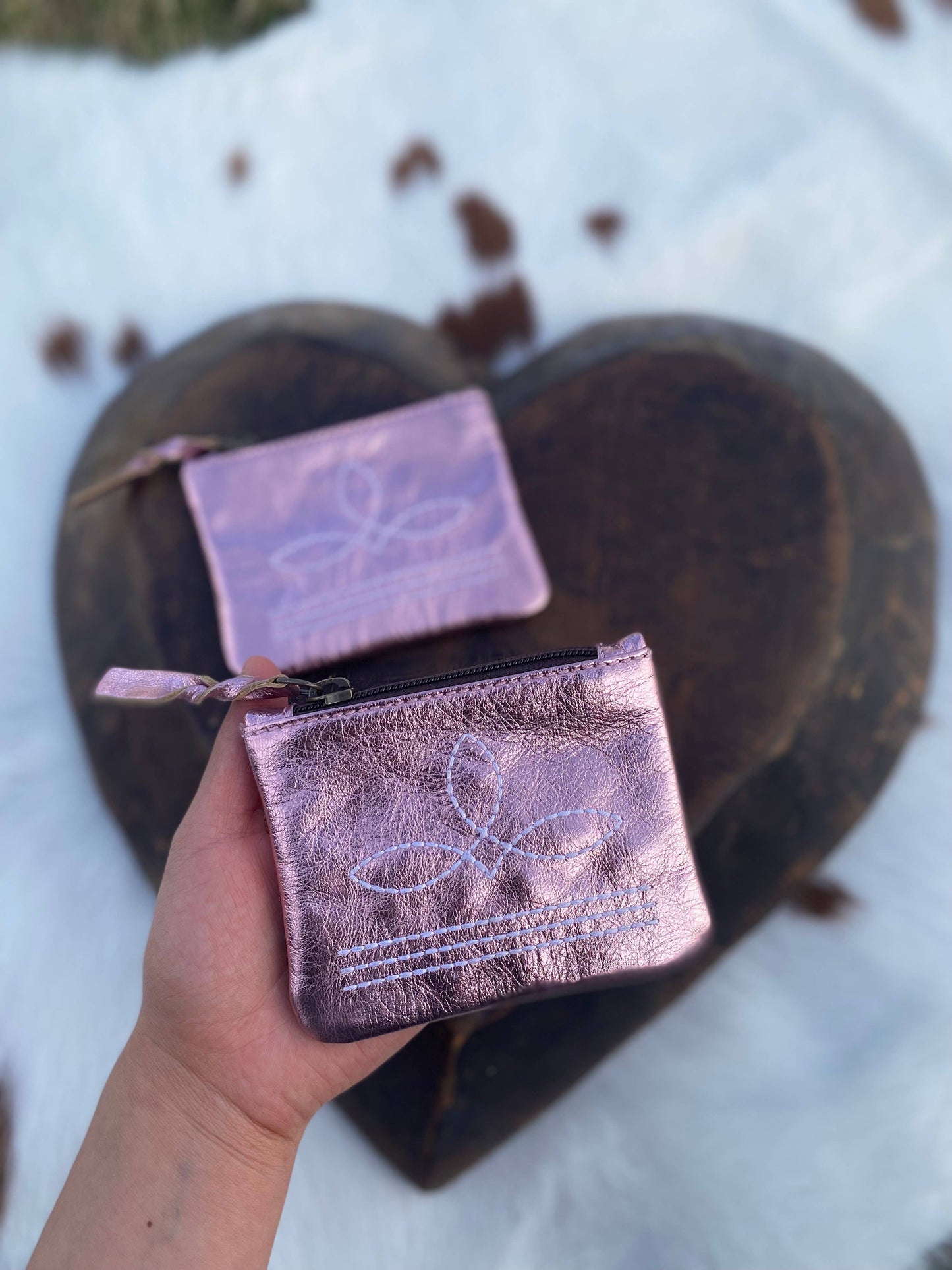 Pink Foil Leather BootStitch Coin Pouch    