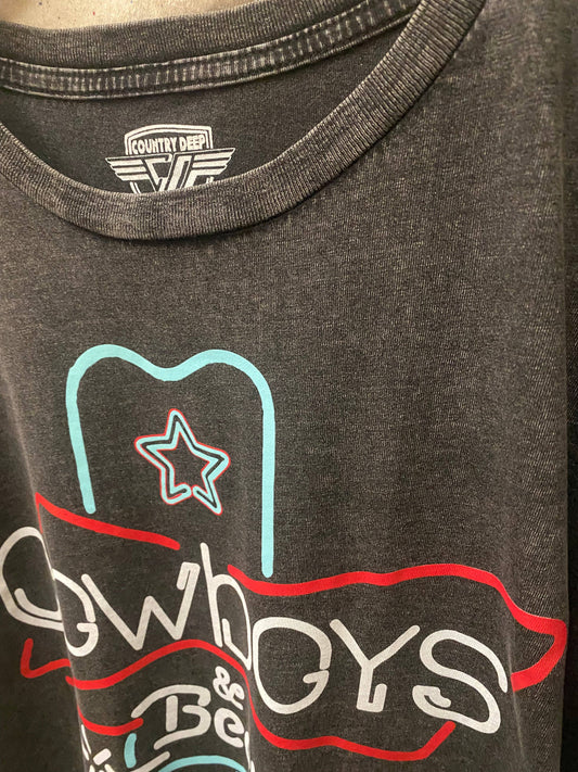 Cowboys & Beer Neon Boot Acid washed 90's Unisex T shirt: Black / Large