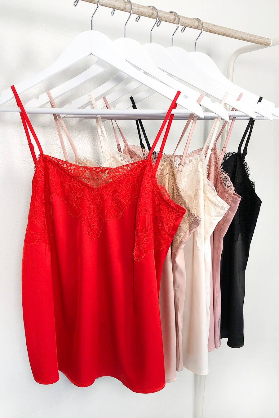 Lace Trim Satin Camisole Tank Top (multiple colors)