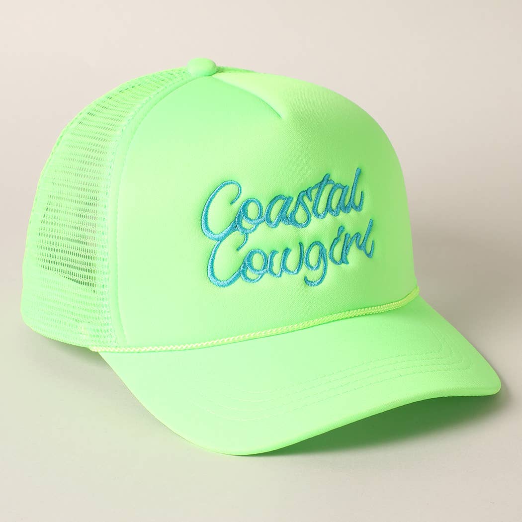 Costal Cowgirl Embroidered Trucker Hat: NEON GREEN