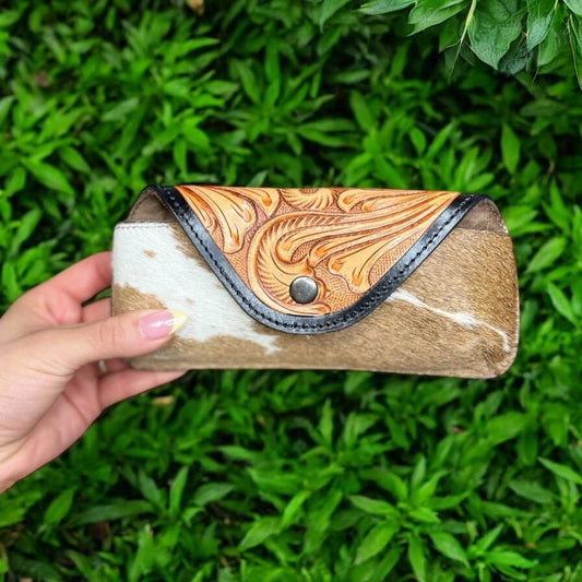 Tan cowhide & tooled  sunglass case 
