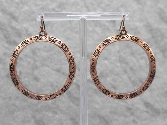 Copper Engraved Hoop Earrings