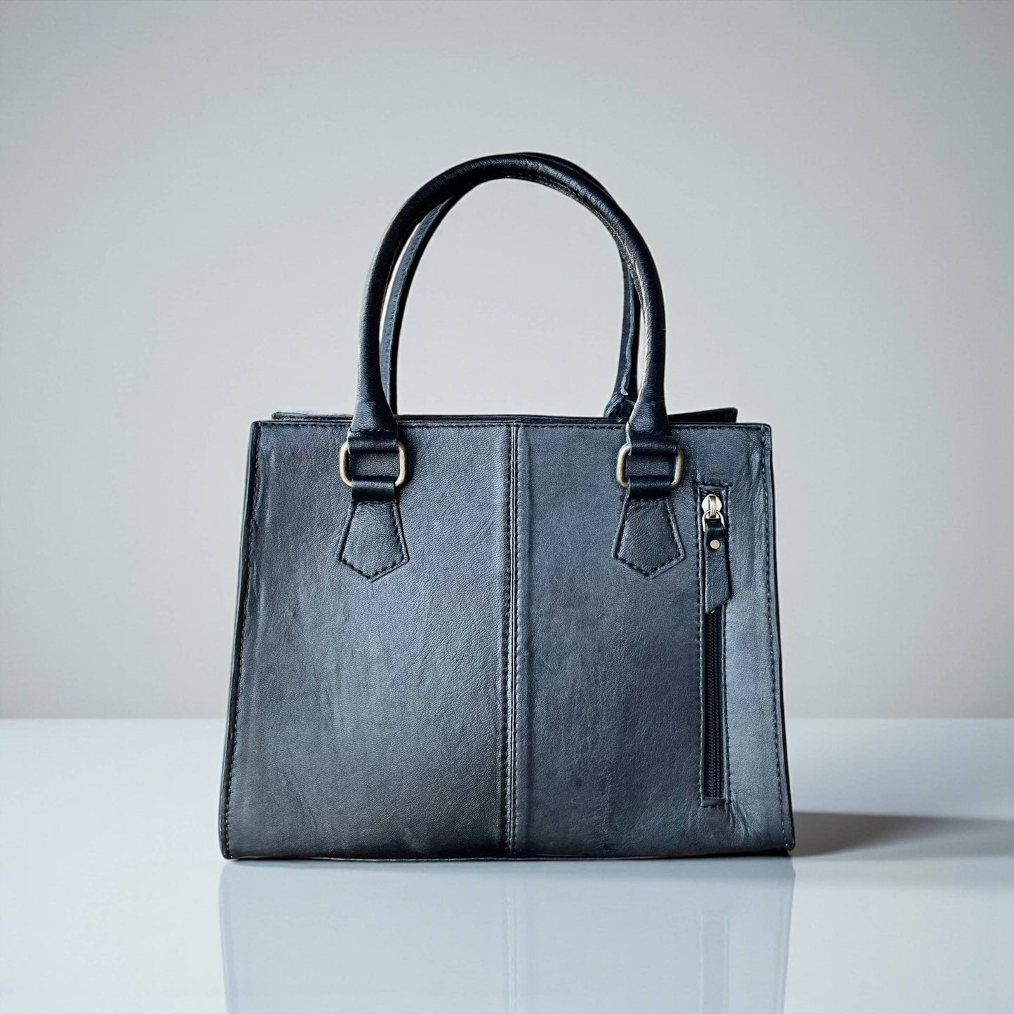 Checker tooled leather & cowhide tote bag 