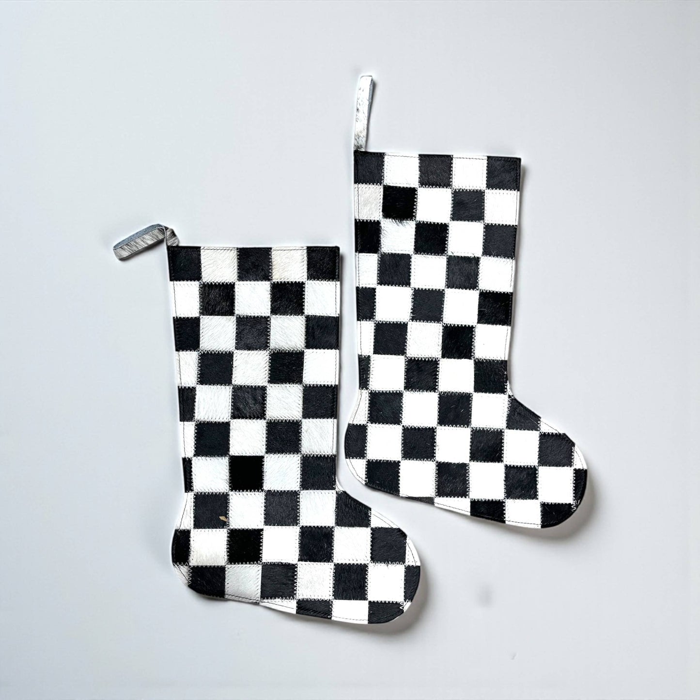 Checkered all cowhide Christmas stockings