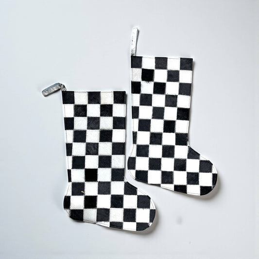 Checkered all cowhide Christmas stockings
