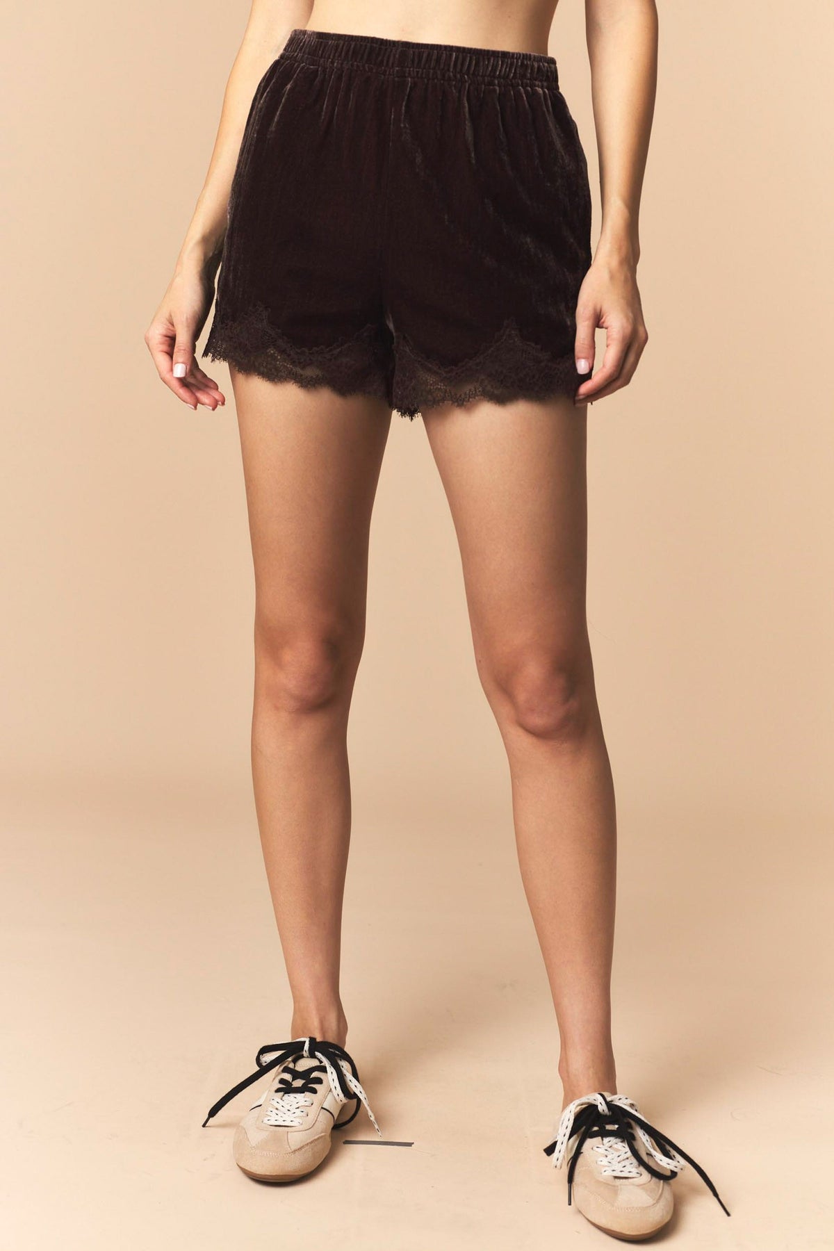 Lace Trim Velour Shorts