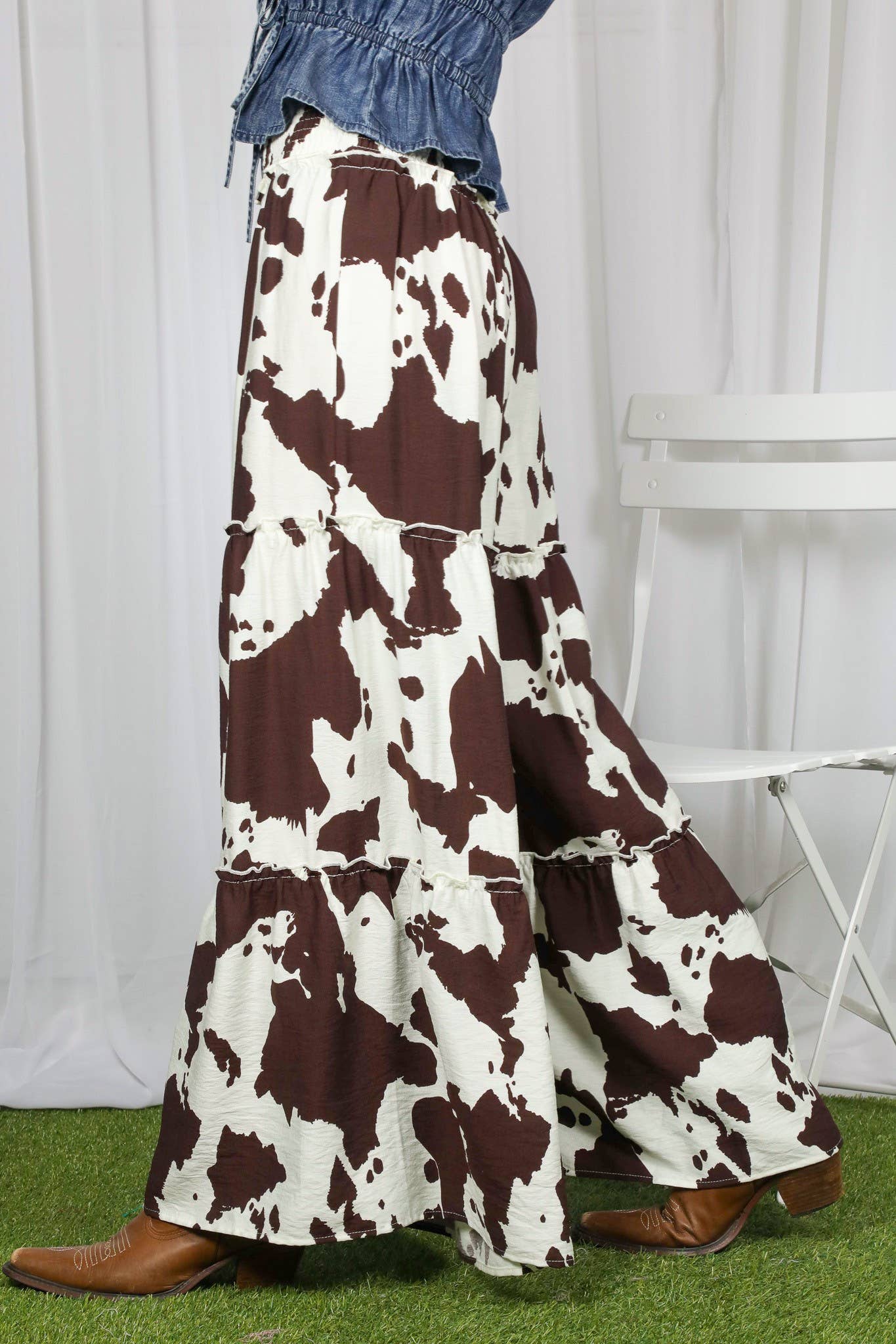 Wide Leg Beach Palazzo Cow Print Pants-Brown