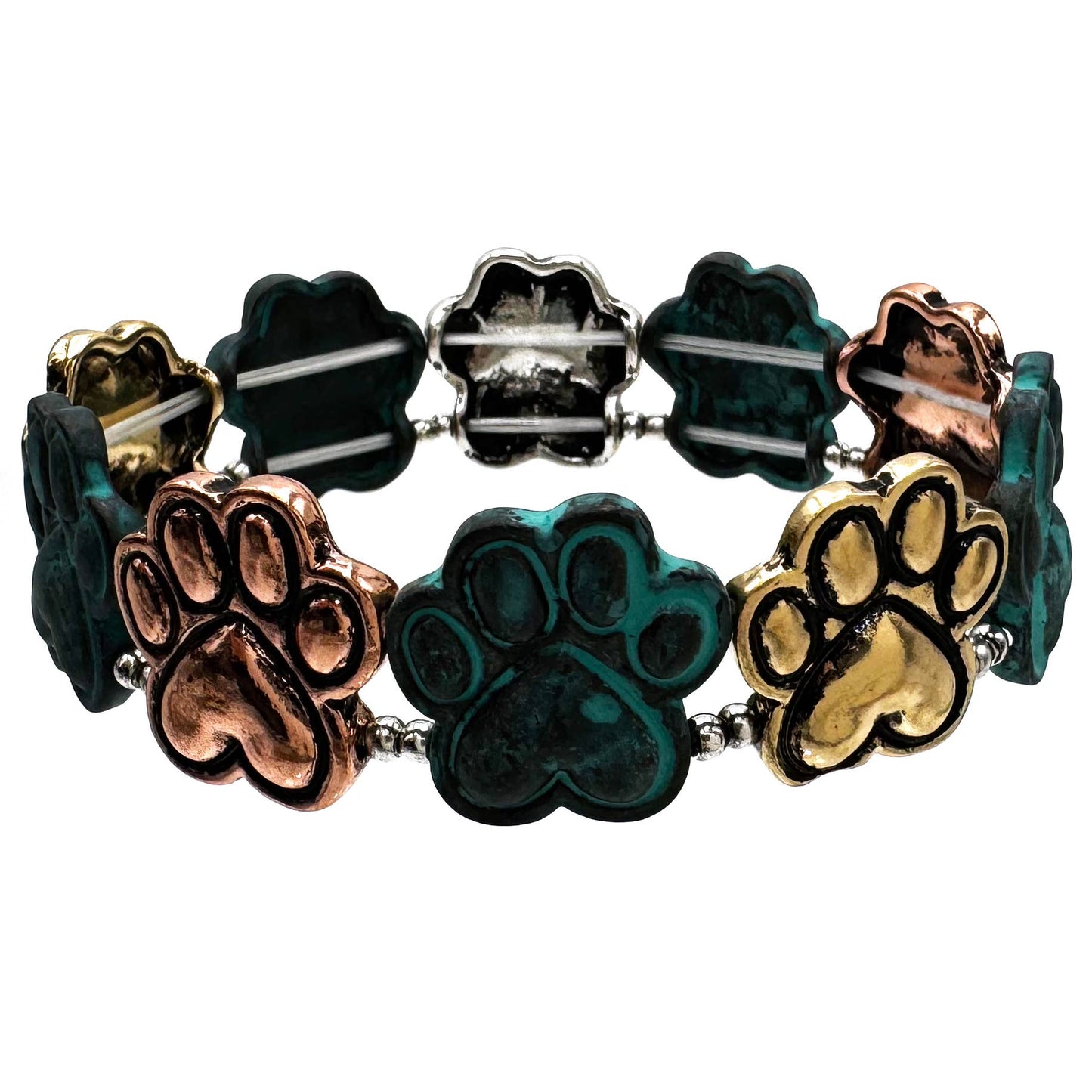 Dog Paw Mixed Metal Stretch Bracelet