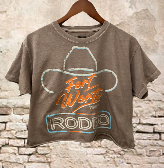 Fort Worth Rodeo 87 Vintage Relaxed Crop T-shirt  : Medium Faded Brown