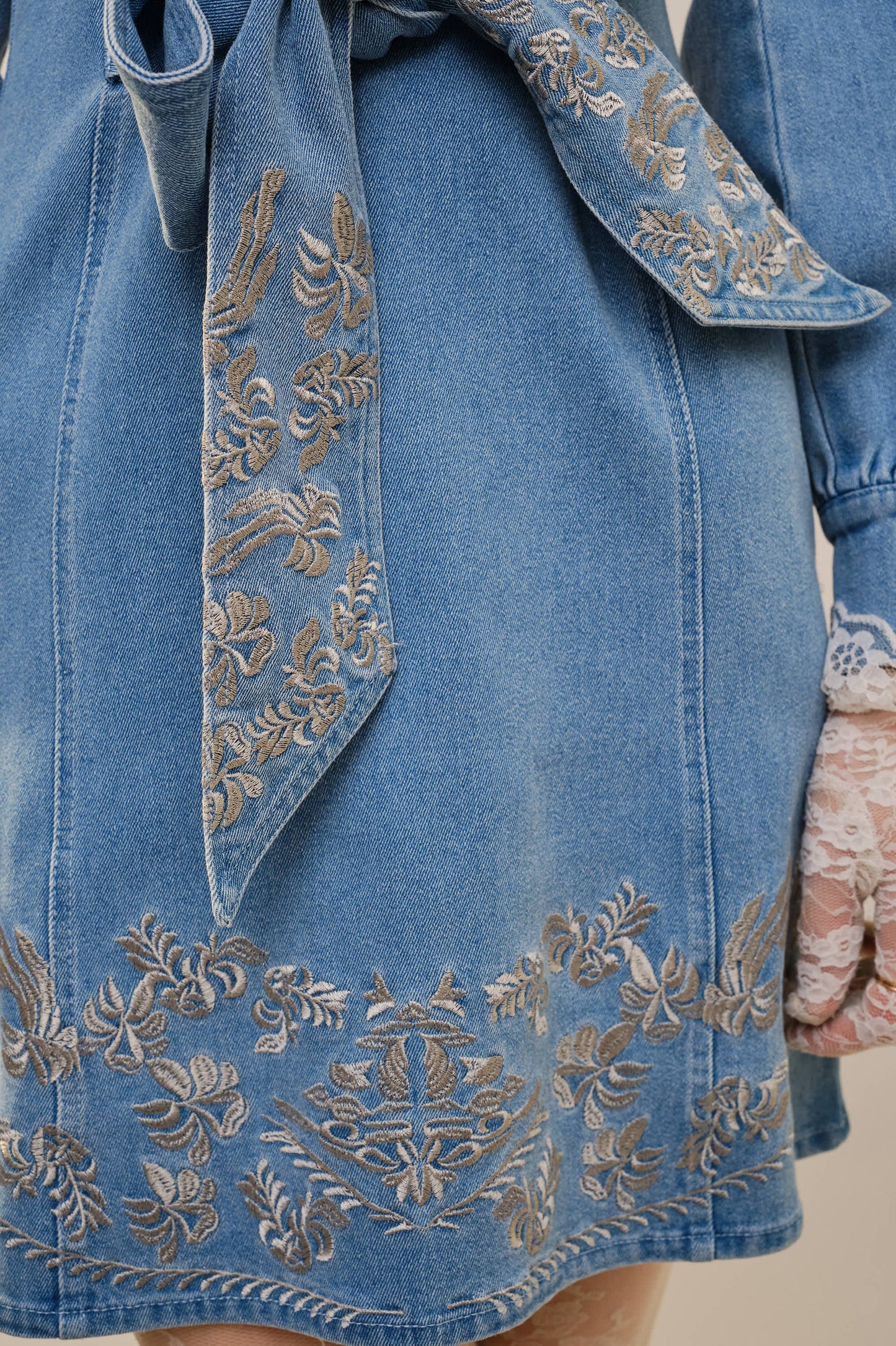 Western Embroidery Front Tie Dress