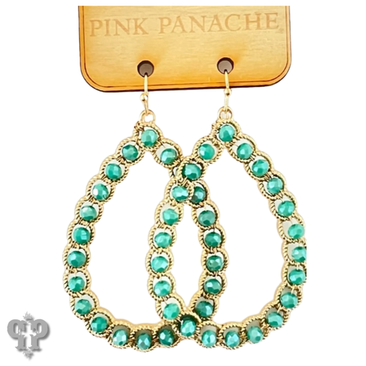Gold teardrop earring with wire wrapped turquoise beads