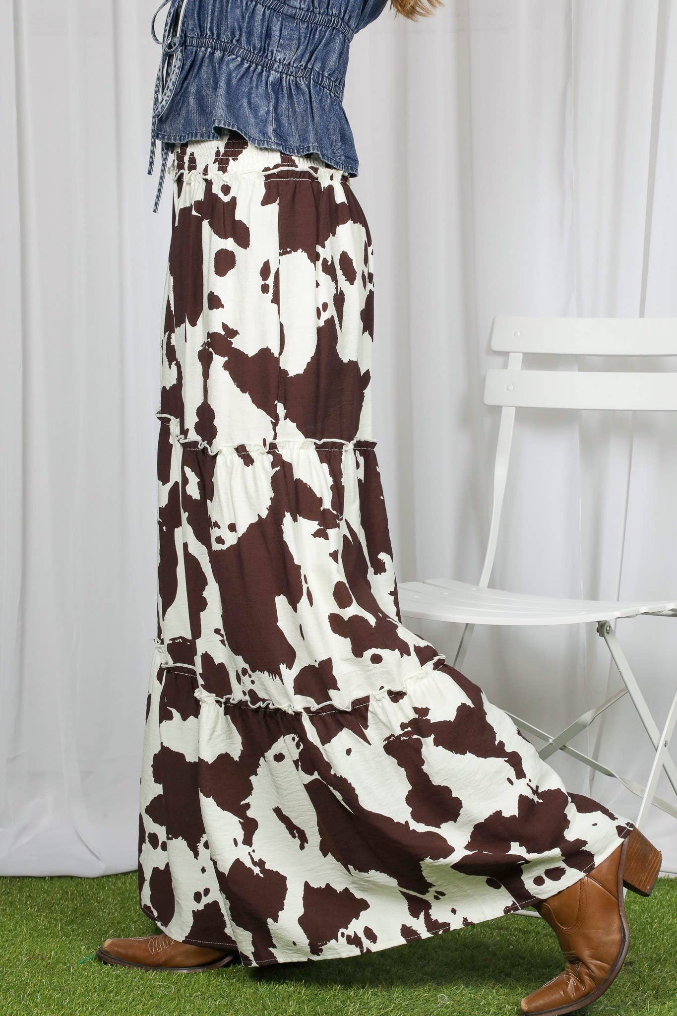Wide Leg Beach Palazzo Cow Print Pants-Brown