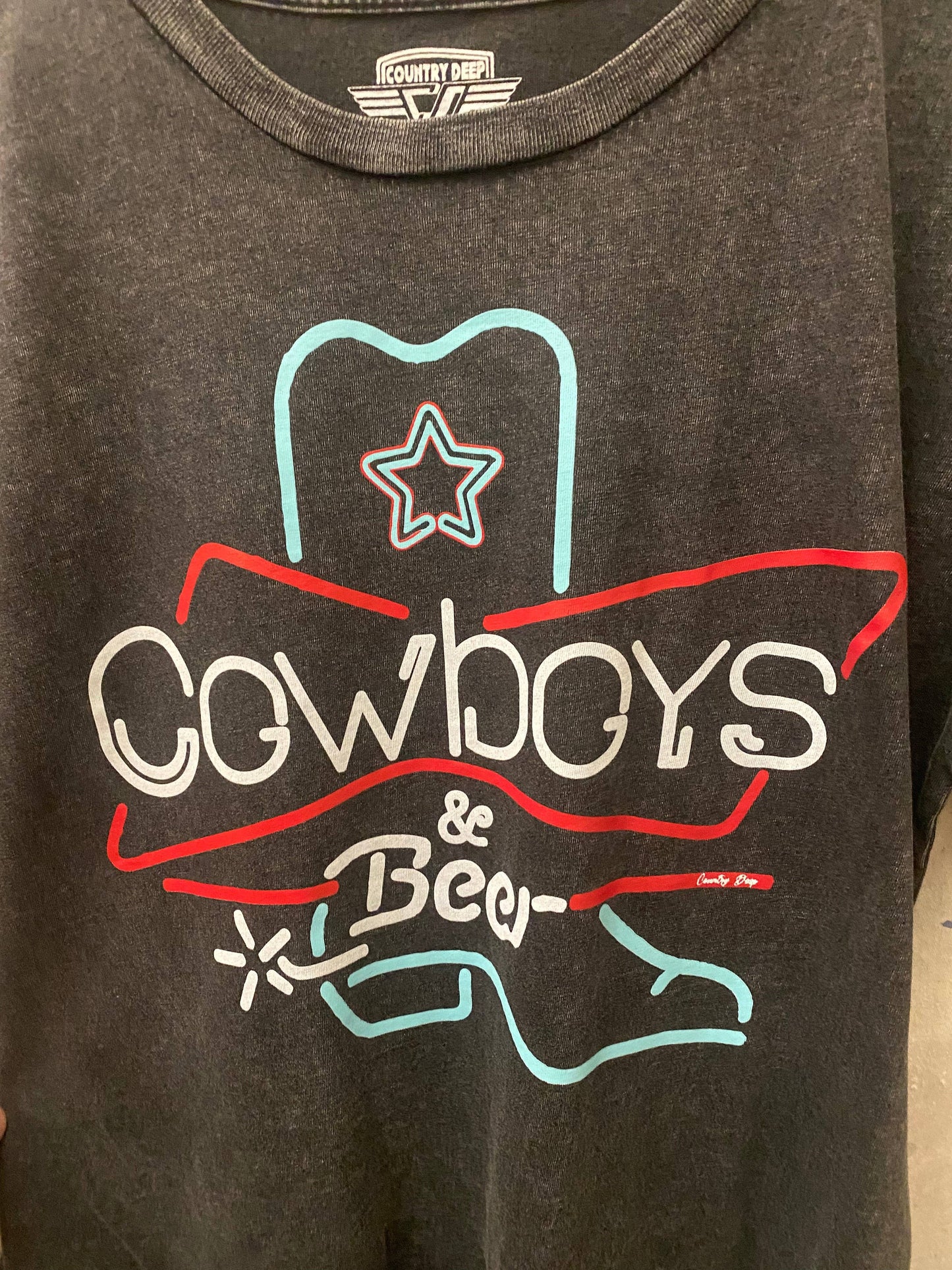 Cowboys & Beer Neon Boot Acid washed 90's Unisex T shirt: Black / Large