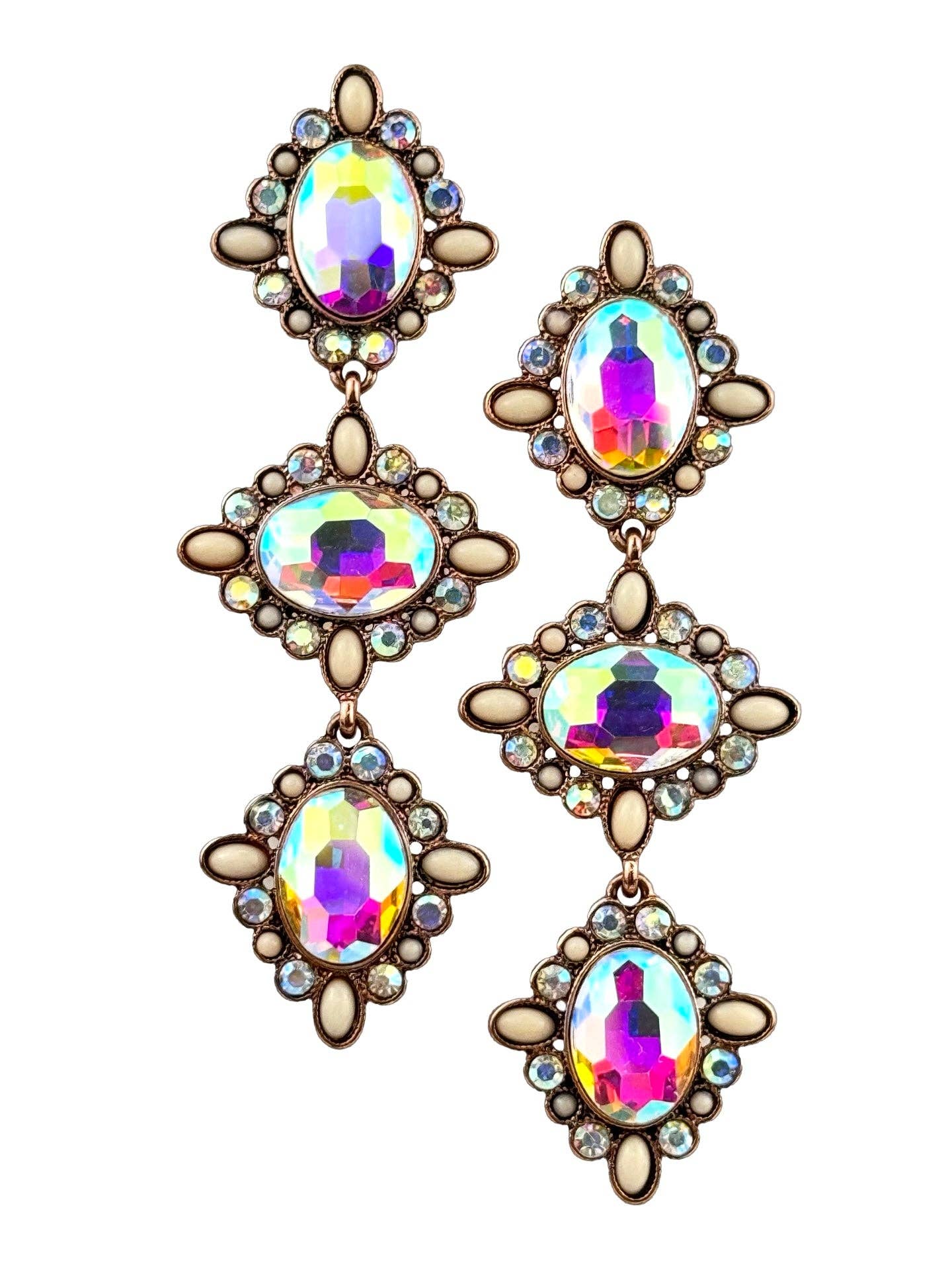 Western triple oval rhinestone earring: Copper