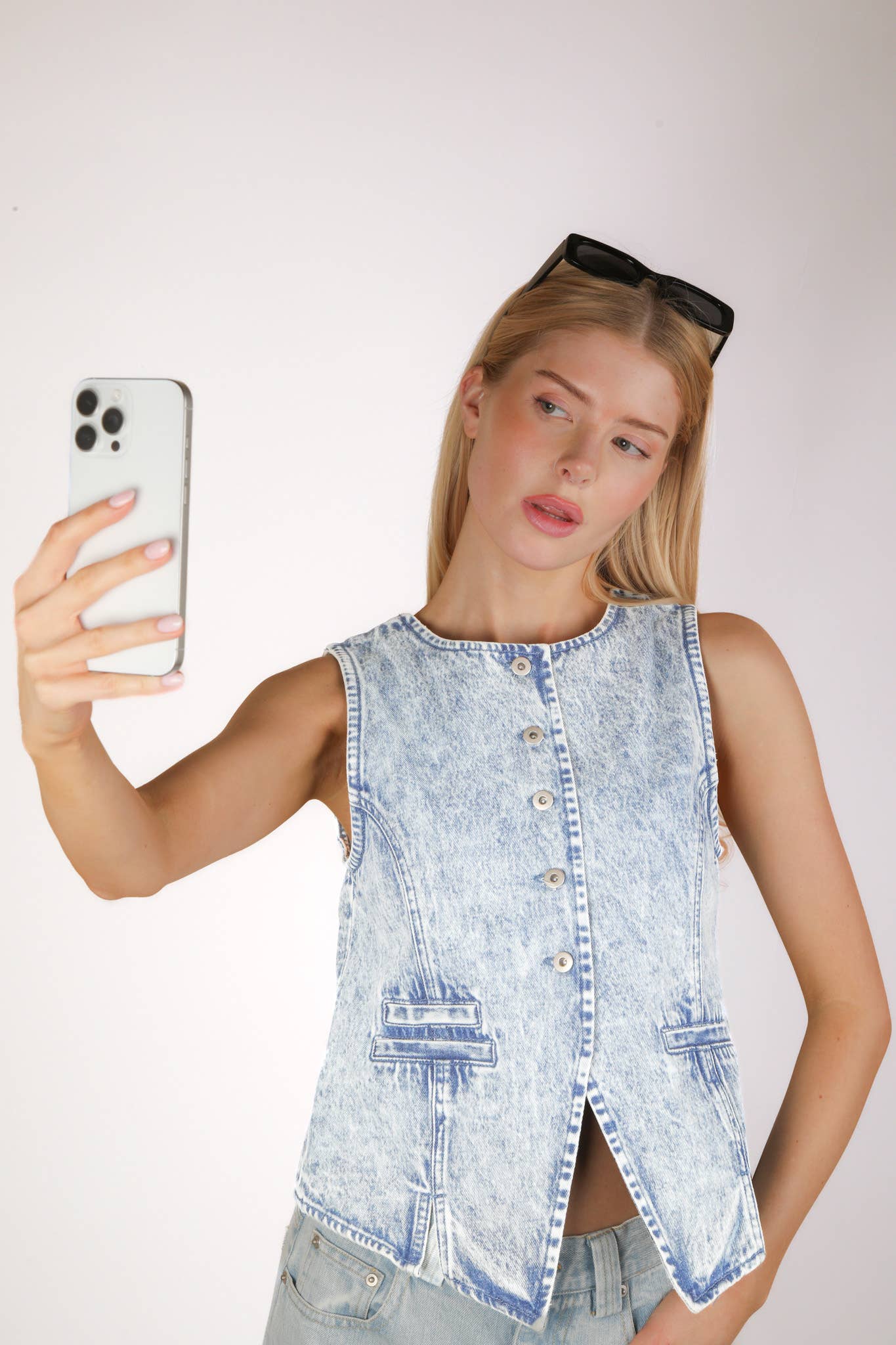 Acid Washed Denim Vest