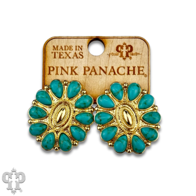 Turquoise and 18k gold dipped concho earring: Turquoise